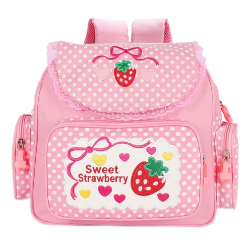 PALAY® Kawaii Canvas Backpack for Girls Pink Sweet Strawberry Embroidery Decal Lace Travel Multi Pockets Book Bag Casual Day Bag Children's Day Gift PALAY® Kawaii Canvas Backpack for Girls Pink Sweet Strawberry Embroidery Decal Lace Travel Multi Pockets Book Bag Casual Day Bag Children's Day Gift